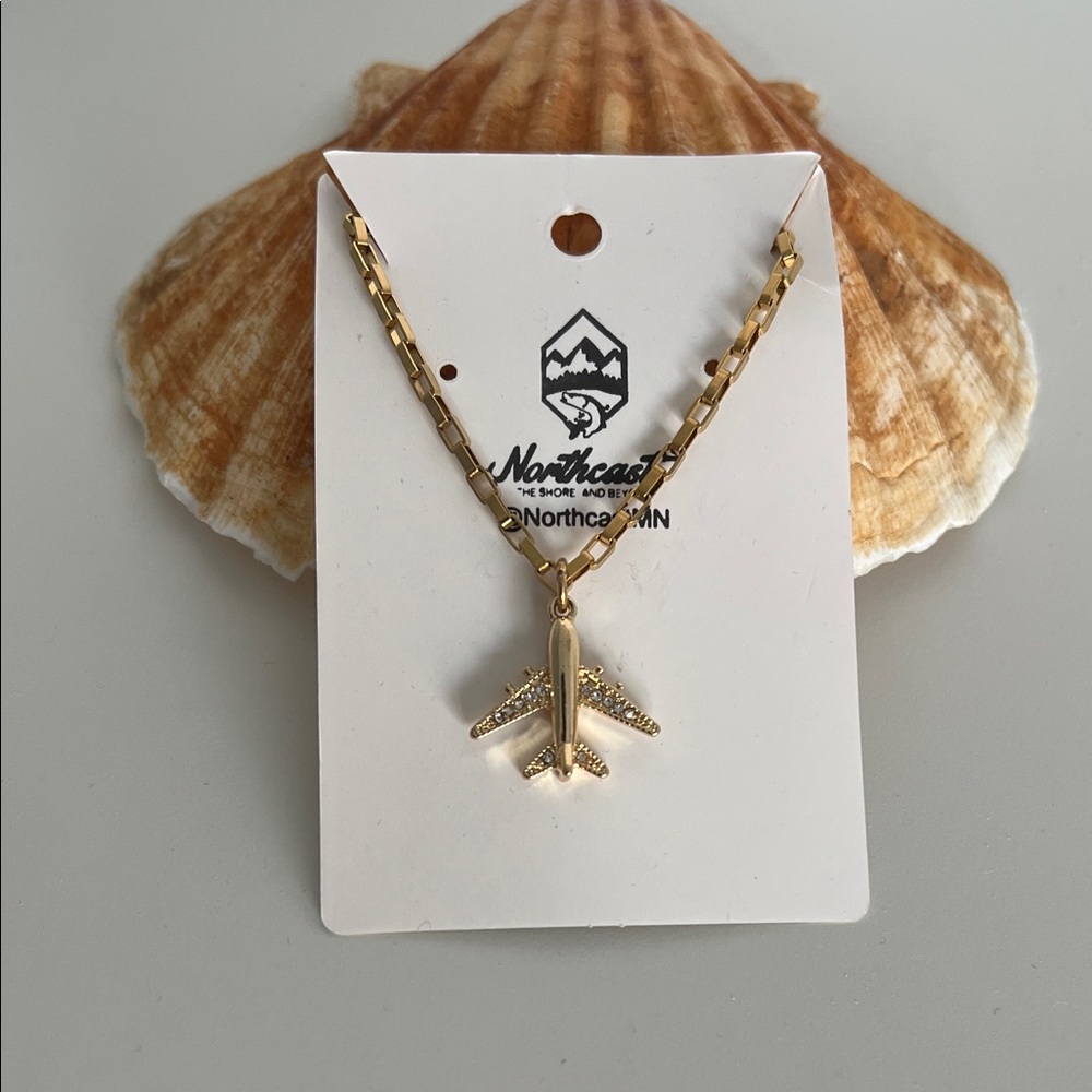 Gold Airplane Pendant Necklace